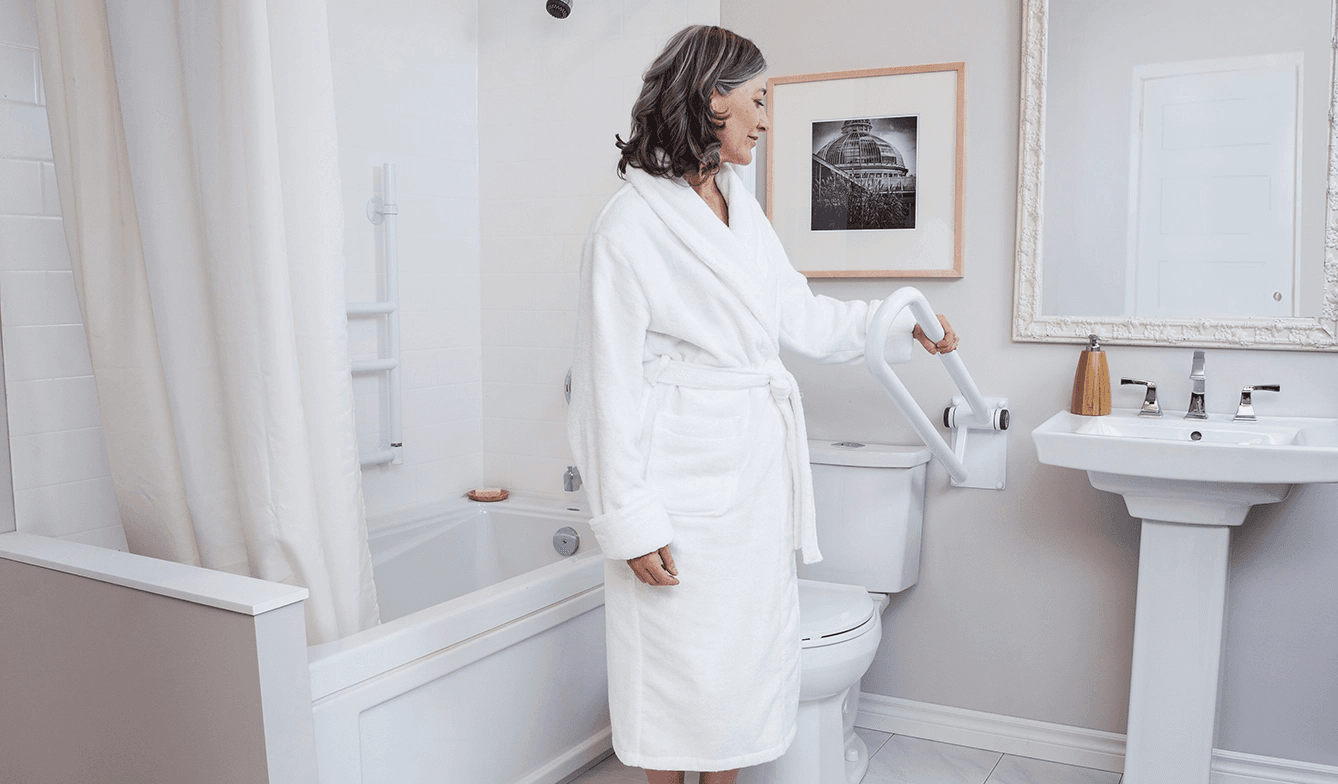 Old Woman holding a Grab Bar Fall-Proof Tub